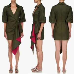 One33 Social Two-Tone Sash Detail Cotton Blend Faux Wrap 3/4” Shirt Mini Dress